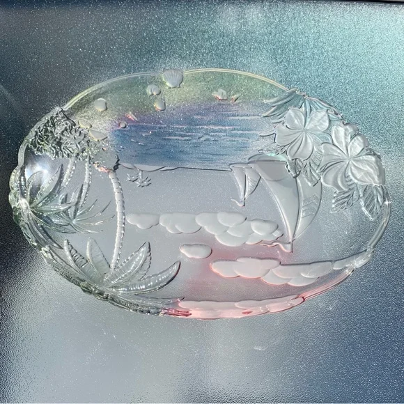 Mikasa Sunrise Bay 18-1/2” Oval Sailboat Nautical Hostess Glass Platter - Picture 7 of 11